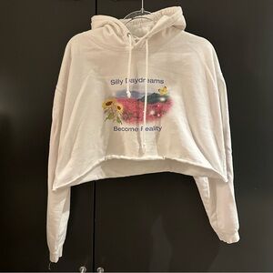 white cropped graphic manifestation hoodie